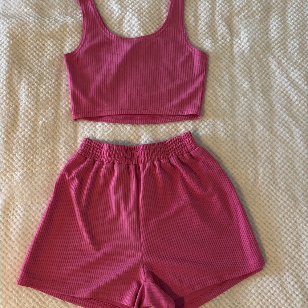 SHEIN Pink Ribbed Tank Top and Shorts Set
